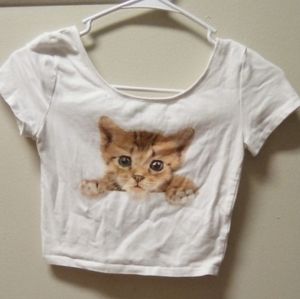 White crop top with cat picture